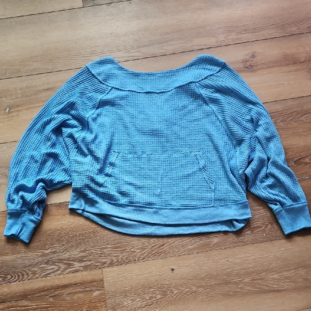 We The Free Off-the-Shoulder Blue Sweater